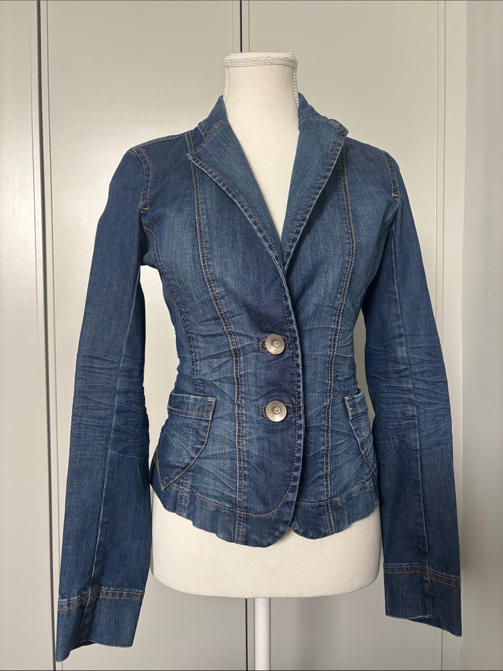 Esprit Fitted Blue Denim Blazer Jacket